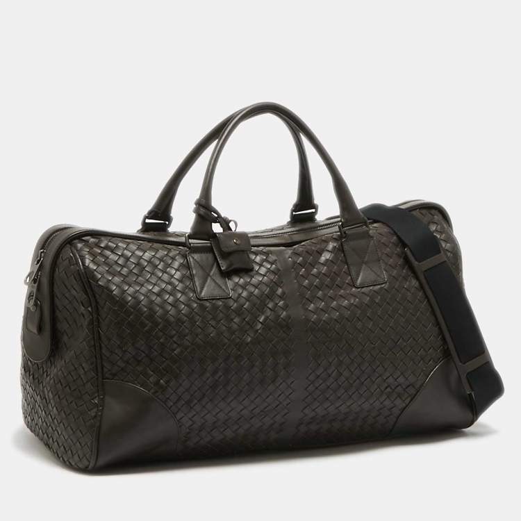 Pre Owned Bottega Veneta Dark Brown Intrecciato Leather Duffle Bag