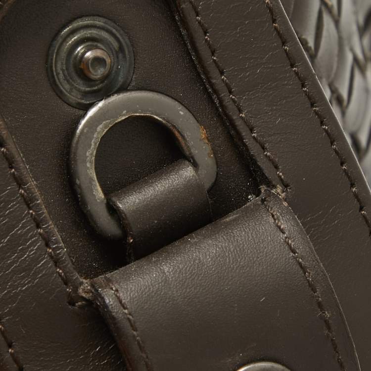 Pre Owned Bottega Veneta Dark Brown Intrecciato Leather Duffle Bag