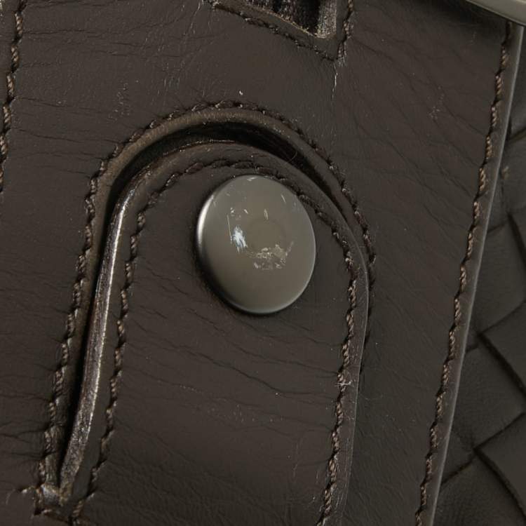 Pre Owned Bottega Veneta Dark Brown Intrecciato Leather Duffle Bag