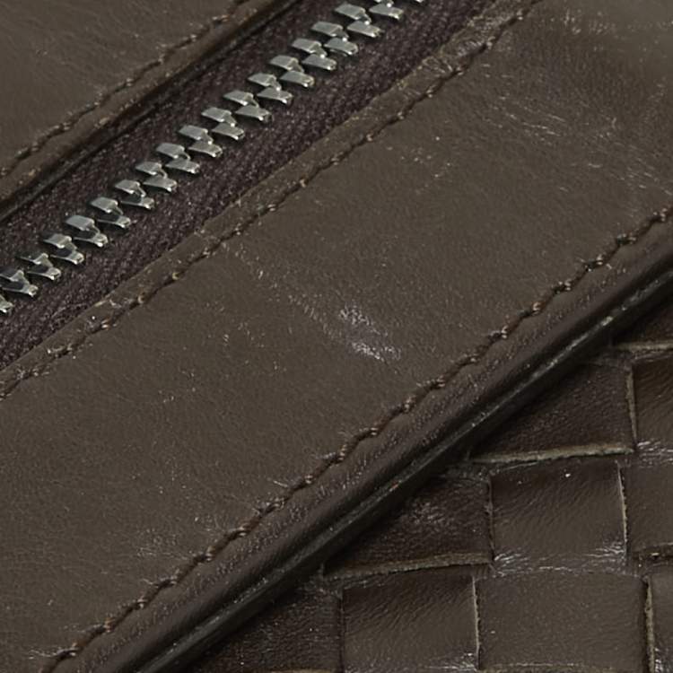 Pre Owned Bottega Veneta Dark Brown Intrecciato Leather Duffle Bag