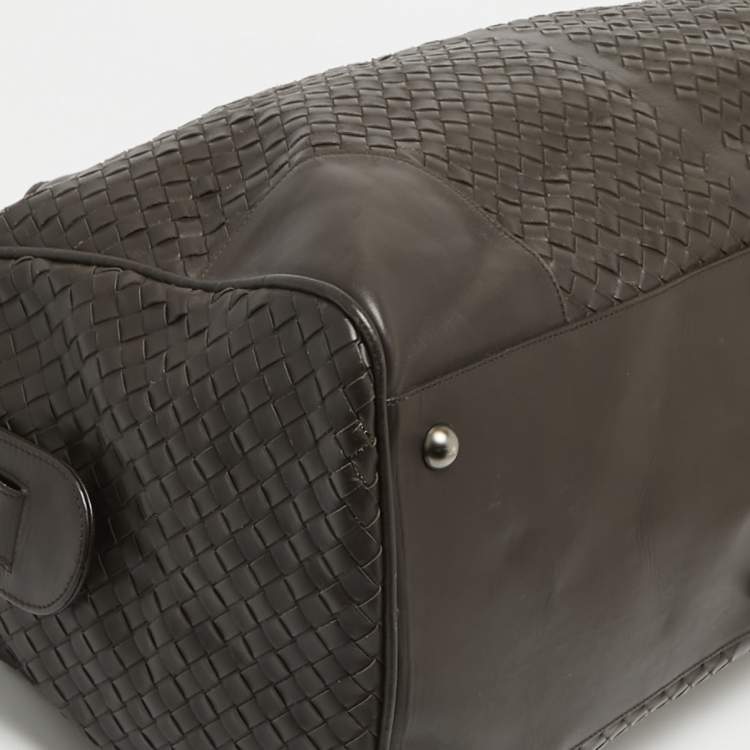 Pre Owned Bottega Veneta Dark Brown Intrecciato Leather Duffle Bag