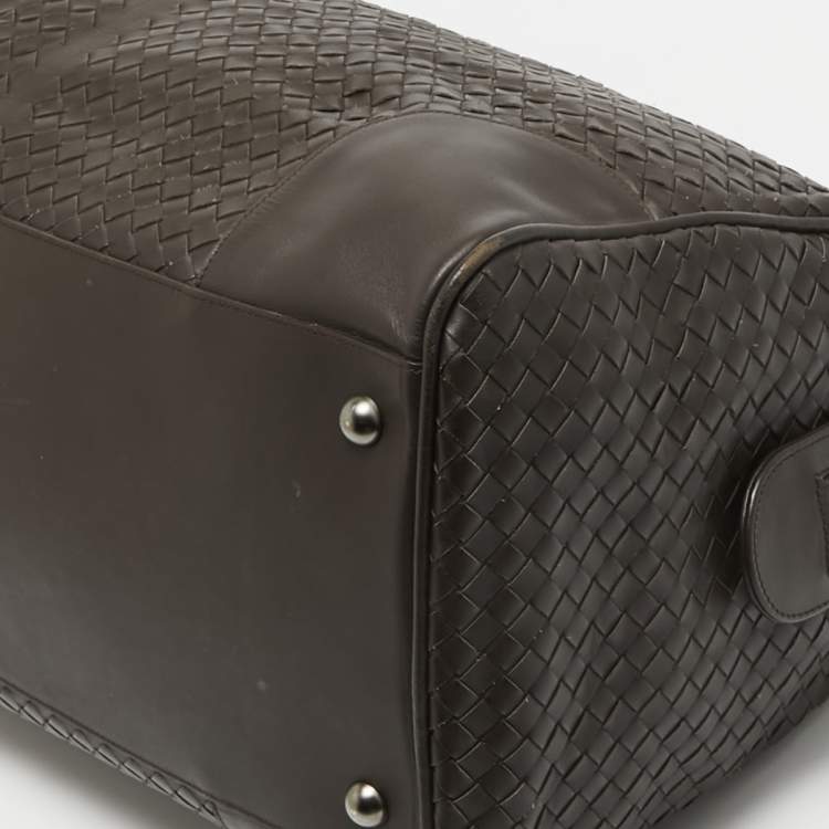 Pre Owned Bottega Veneta Dark Brown Intrecciato Leather Duffle Bag
