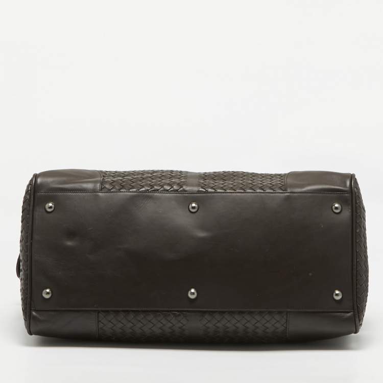 Pre Owned Bottega Veneta Dark Brown Intrecciato Leather Duffle Bag