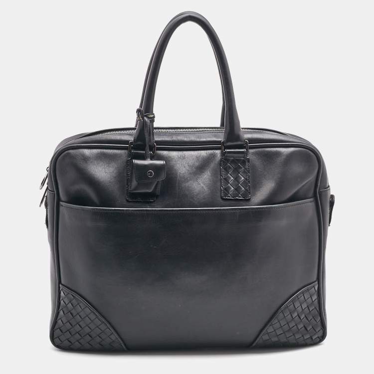 Pre Owned Bottega Veneta Black Intrecciato Leather Briefcase Bag