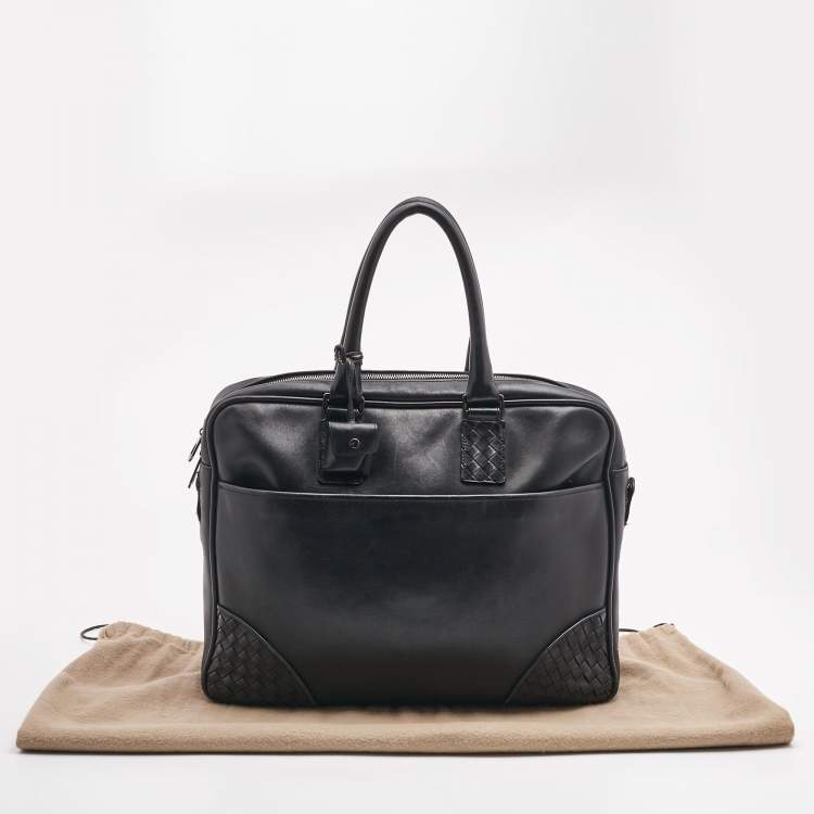 Pre Owned Bottega Veneta Black Intrecciato Leather Briefcase Bag