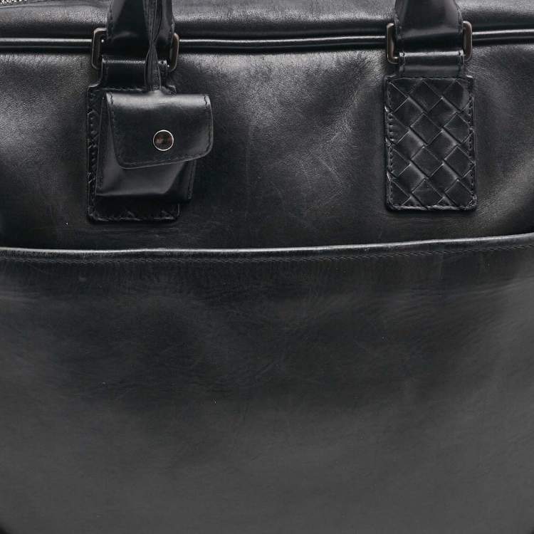 Pre Owned Bottega Veneta Black Intrecciato Leather Briefcase Bag