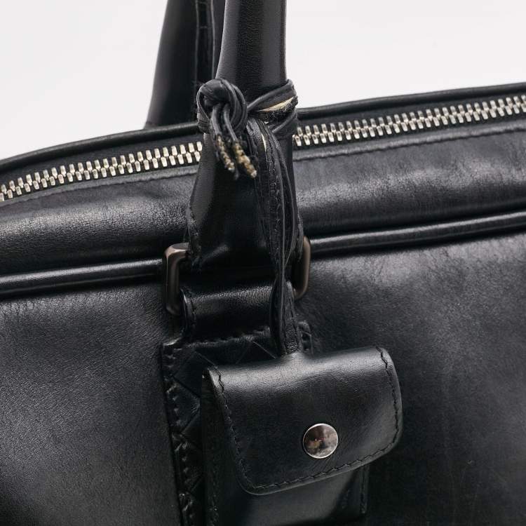 Pre Owned Bottega Veneta Black Intrecciato Leather Briefcase Bag