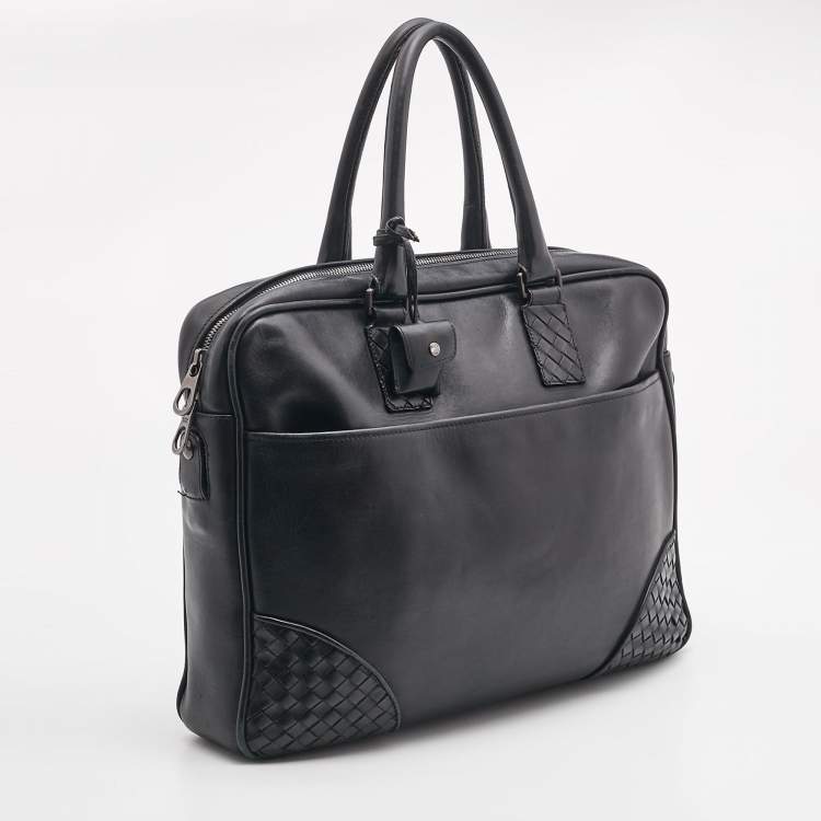Pre Owned Bottega Veneta Black Intrecciato Leather Briefcase Bag