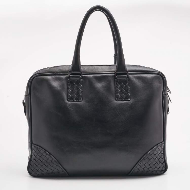 Pre Owned Bottega Veneta Black Intrecciato Leather Briefcase Bag
