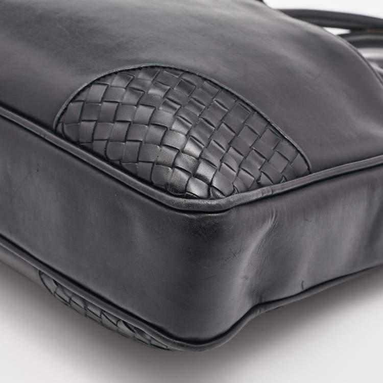 Pre Owned Bottega Veneta Black Intrecciato Leather Briefcase Bag