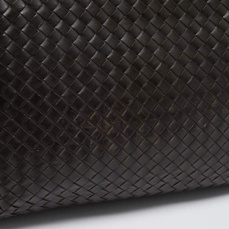 Pre Owned Bottega Veneta Dark Brown Intrecciato Leather Envelope Flap Briefcase