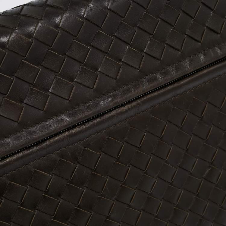 Pre Owned Bottega Veneta Dark Brown Intrecciato Leather Envelope Flap Briefcase