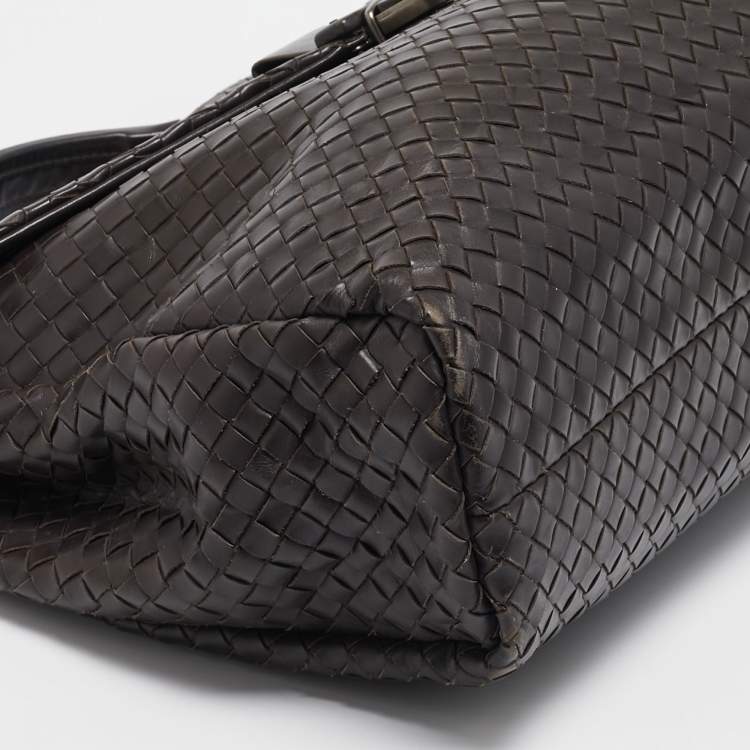 Pre Owned Bottega Veneta Dark Brown Intrecciato Leather Envelope Flap Briefcase