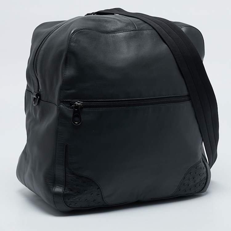 Pre Owned Bottega Veneta Dark Grey Leather and Ostrich Messenger Bag