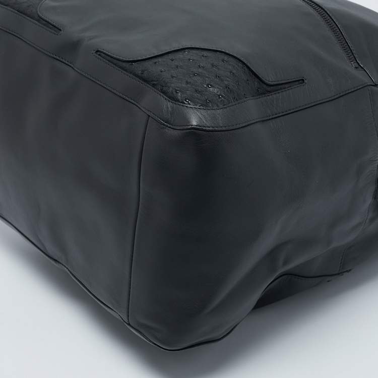 Pre Owned Bottega Veneta Dark Grey Leather and Ostrich Messenger Bag