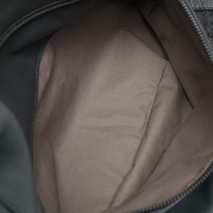 Pre Owned Bottega Veneta Dark Grey Leather and Ostrich Messenger Bag