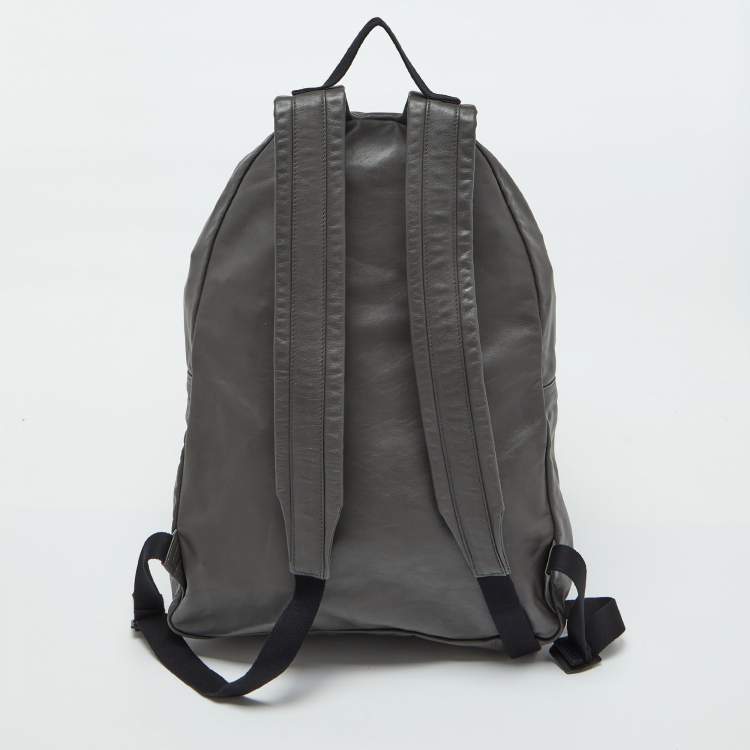 Pre Owned Bottega Veneta Grey Leather Intrecciato Pocket Backpack
