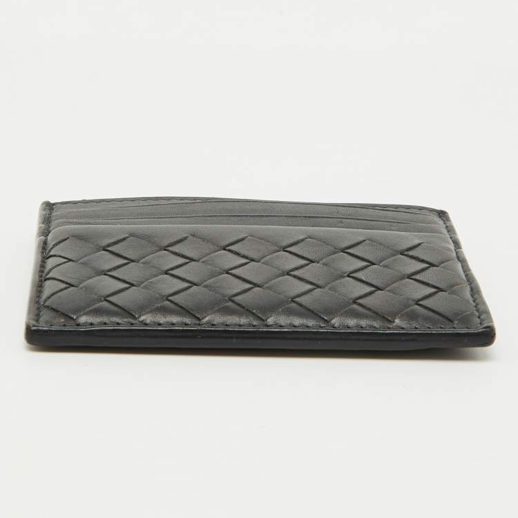 Pre Owned Bottega Veneta Dark Grey Intrecciato Leather Card Case