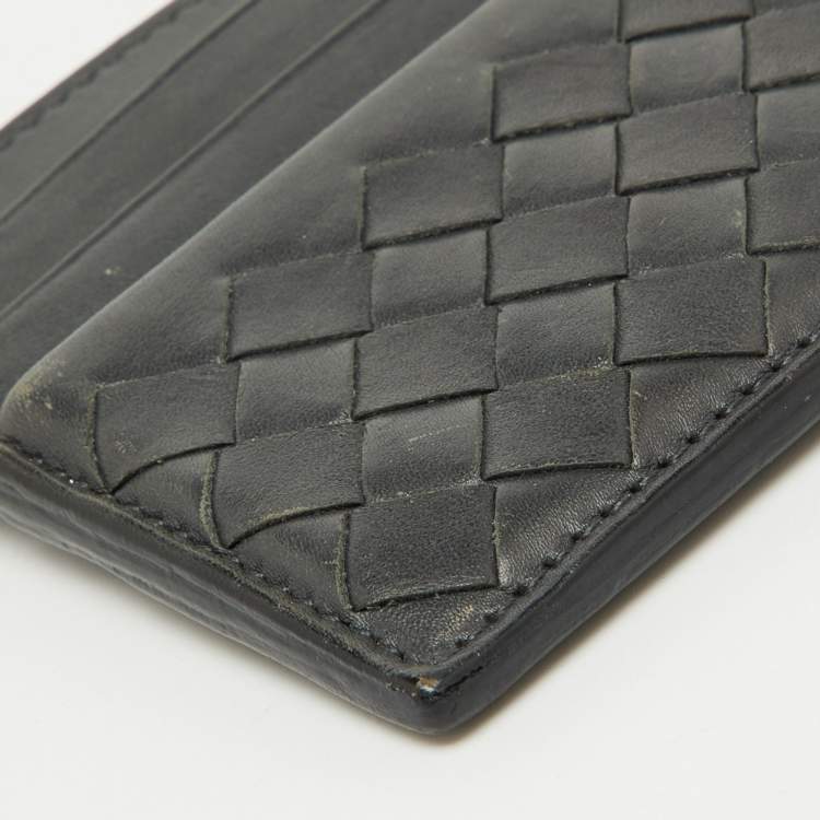 Pre Owned Bottega Veneta Dark Grey Intrecciato Leather Card Case