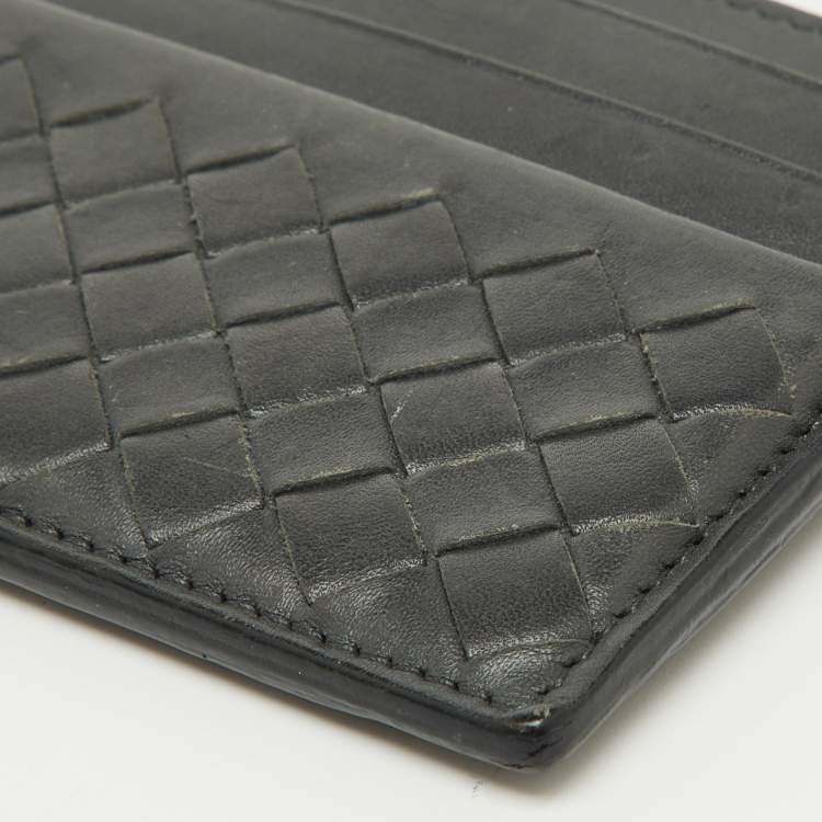 Pre Owned Bottega Veneta Dark Grey Intrecciato Leather Card Case