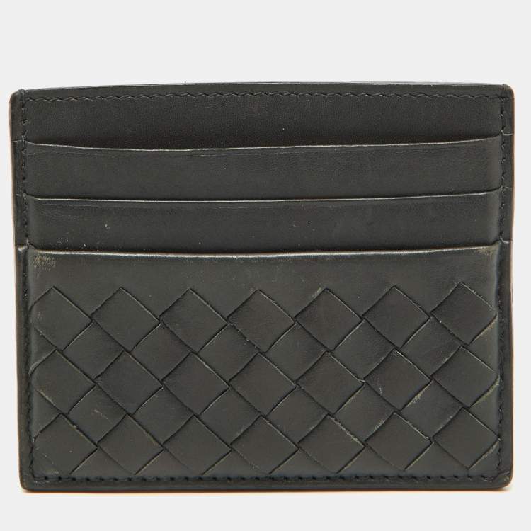 Pre Owned Bottega Veneta Dark Grey Intrecciato Leather Card Case