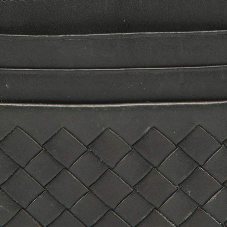 Pre Owned Bottega Veneta Dark Grey Intrecciato Leather Card Case