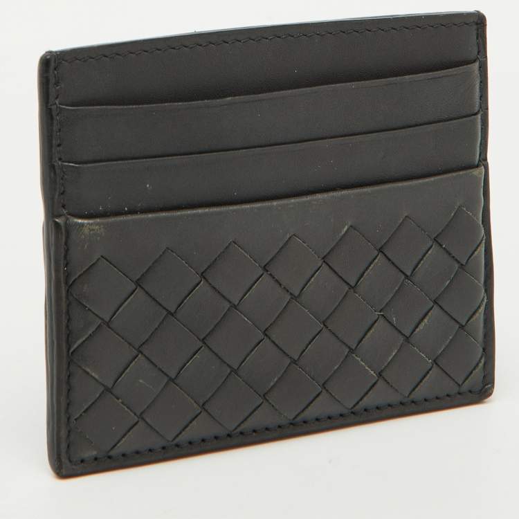 Pre Owned Bottega Veneta Dark Grey Intrecciato Leather Card Case