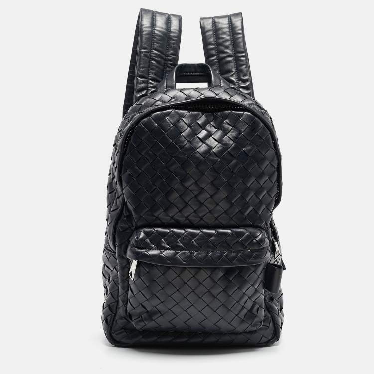 Pre Owned Bottega Veneta Navy Blue Intrecciato Leather Small Backpack
