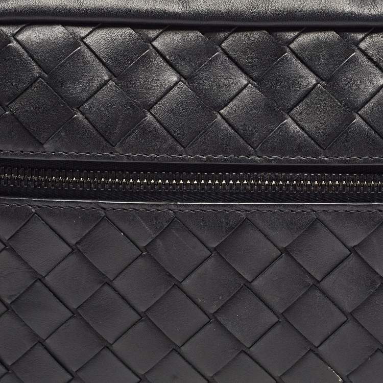 Pre Owned Bottega Veneta Dark Blue Intrecciato Leather Belt Bag