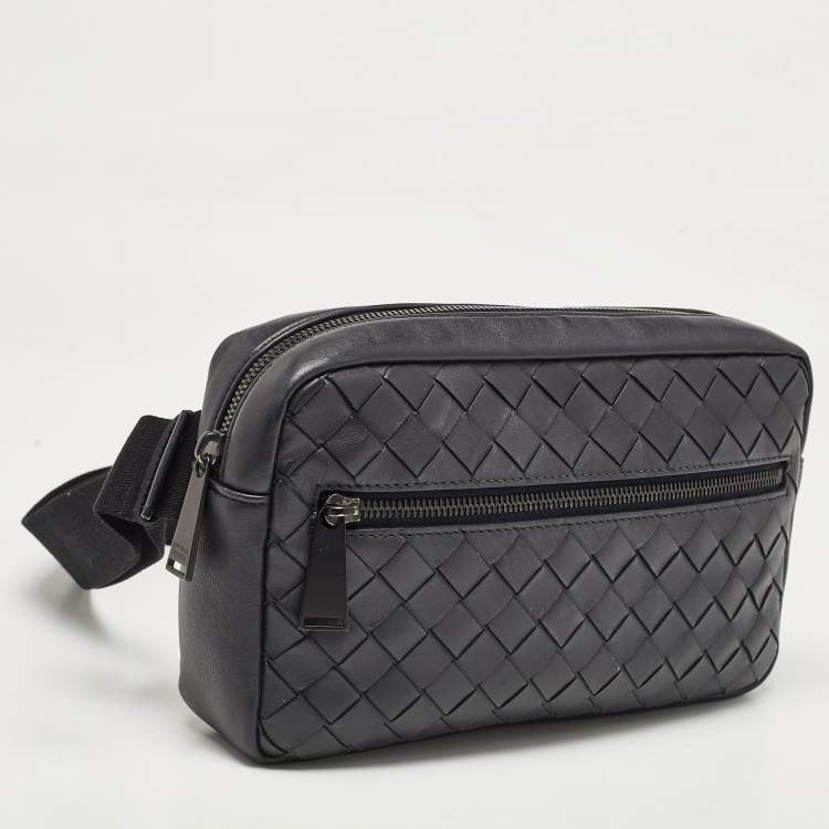 Pre Owned Bottega Veneta Dark Blue Intrecciato Leather Belt Bag