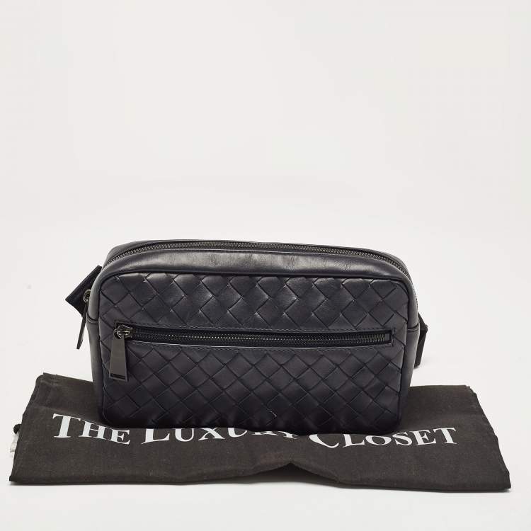 Pre Owned Bottega Veneta Dark Blue Intrecciato Leather Belt Bag