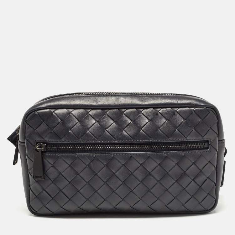 Pre Owned Bottega Veneta Dark Blue Intrecciato Leather Belt Bag