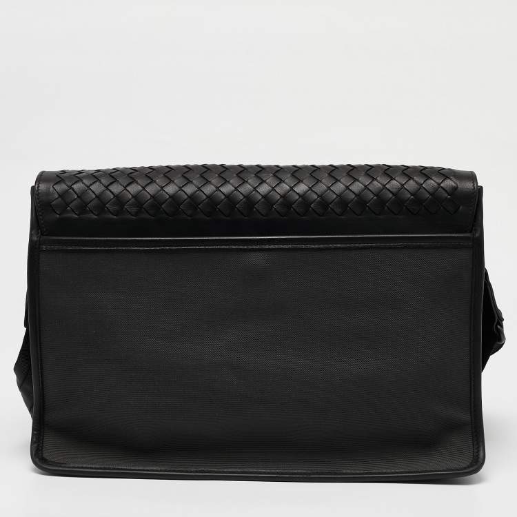 Pre Owned Bottega Veneta Black/Grey Intrecciato Leather and Nylon Messenger Bag