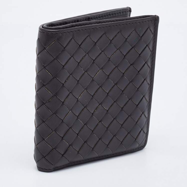 Pre Owned Bottega Veneta Dark Brown Intrecciato Leather Bifold Wallet