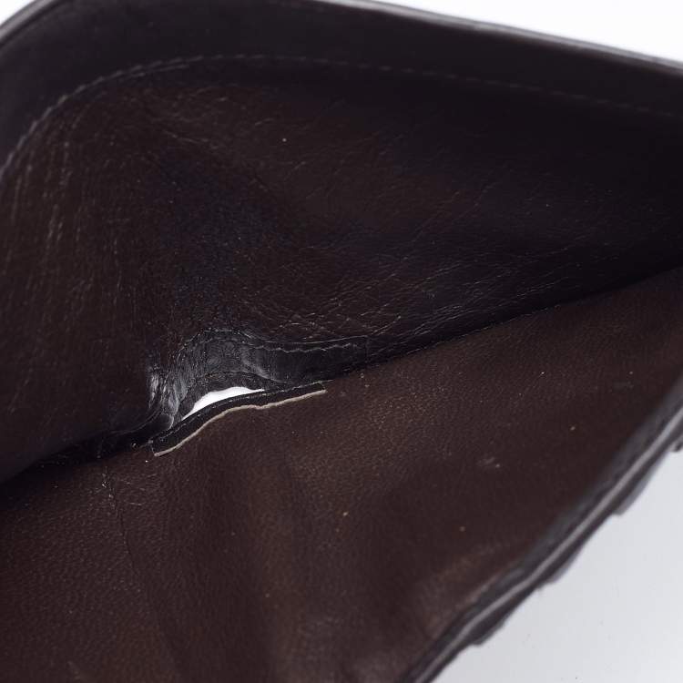 Pre Owned Bottega Veneta Dark Brown Intrecciato Leather Bifold Wallet