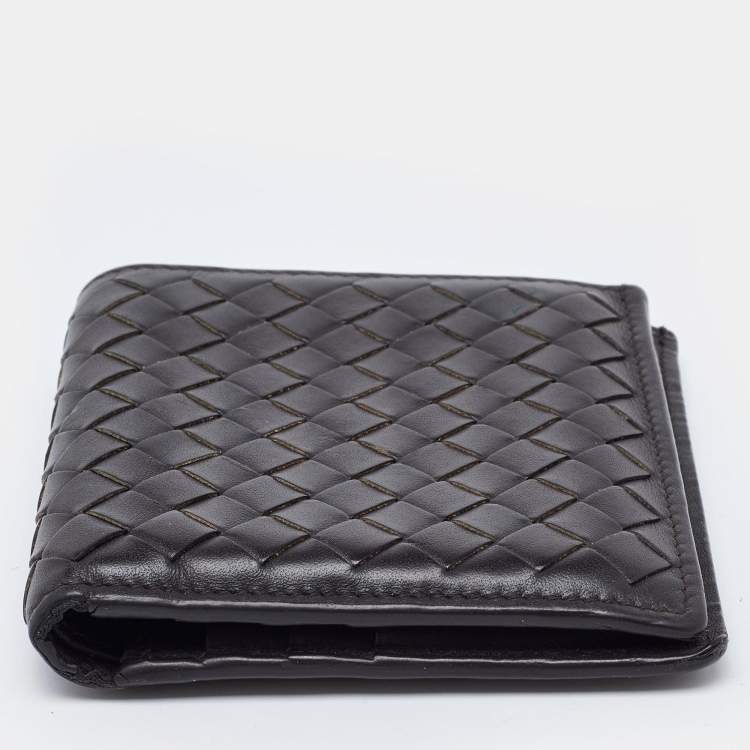 Pre Owned Bottega Veneta Dark Brown Intrecciato Leather Bifold Wallet