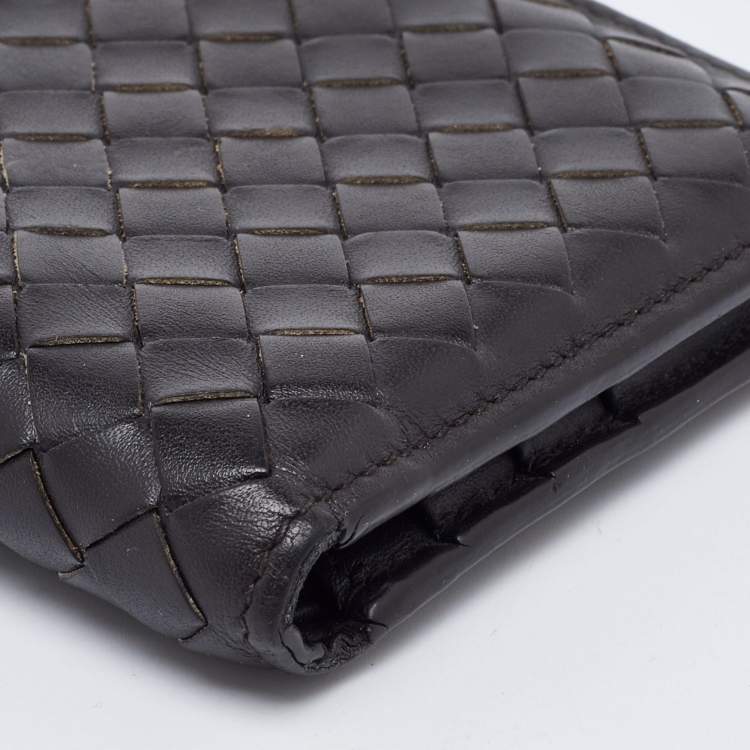 Pre Owned Bottega Veneta Dark Brown Intrecciato Leather Bifold Wallet