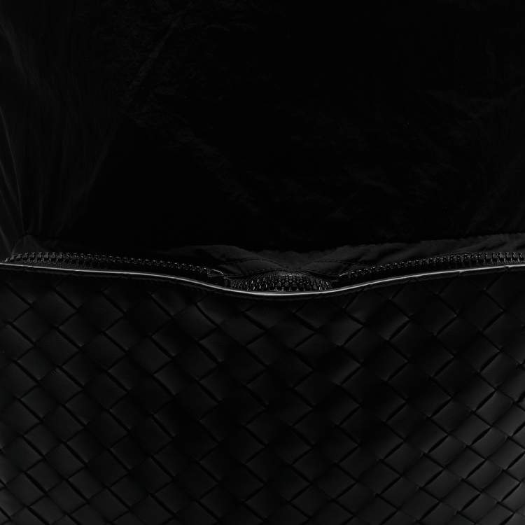 Pre Owned Bottega Veneta Black Intrecciato Leather and Nylon Foldable Backpack