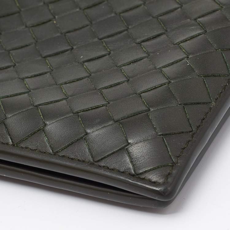 Pre Owned Bottega Veneta Olive Green Intrecciato Leather Bifold Wallet