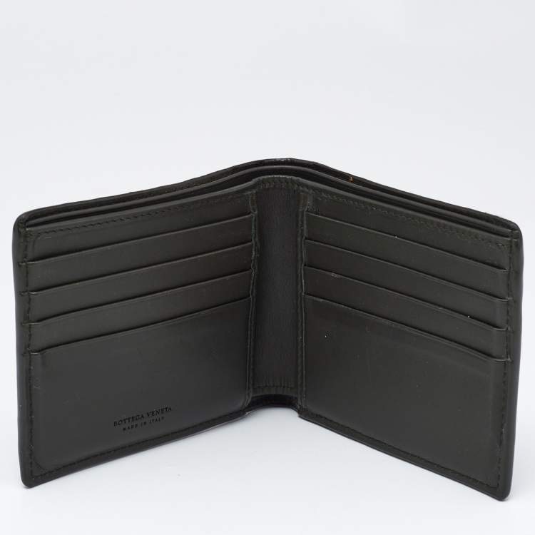 Pre Owned Bottega Veneta Olive Green Intrecciato Leather Bifold Wallet