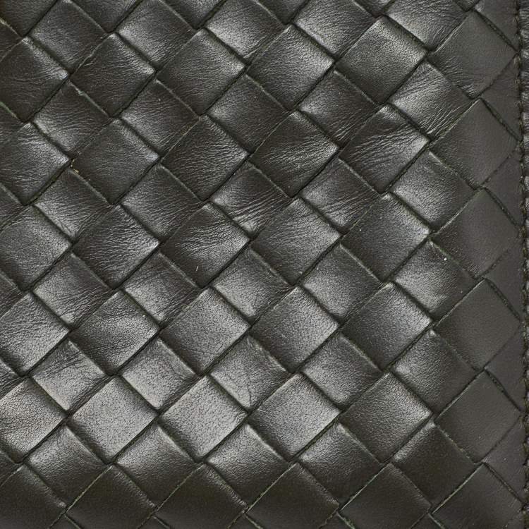 Pre Owned Bottega Veneta Olive Green Intrecciato Leather Bifold Wallet