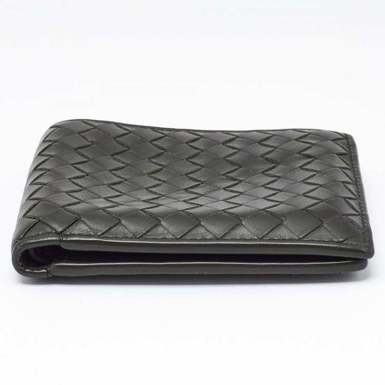 Pre Owned Bottega Veneta Olive Green Intrecciato Leather Bifold Wallet