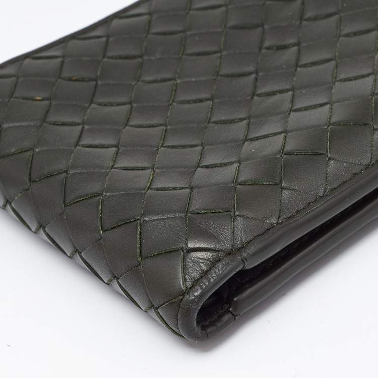 Pre Owned Bottega Veneta Olive Green Intrecciato Leather Bifold Wallet