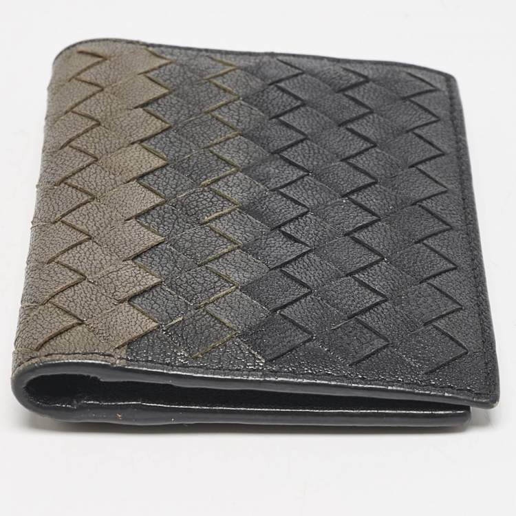 Pre Owned Bottega Veneta Ombre Black Intrecciato Leather Bifold Wallet