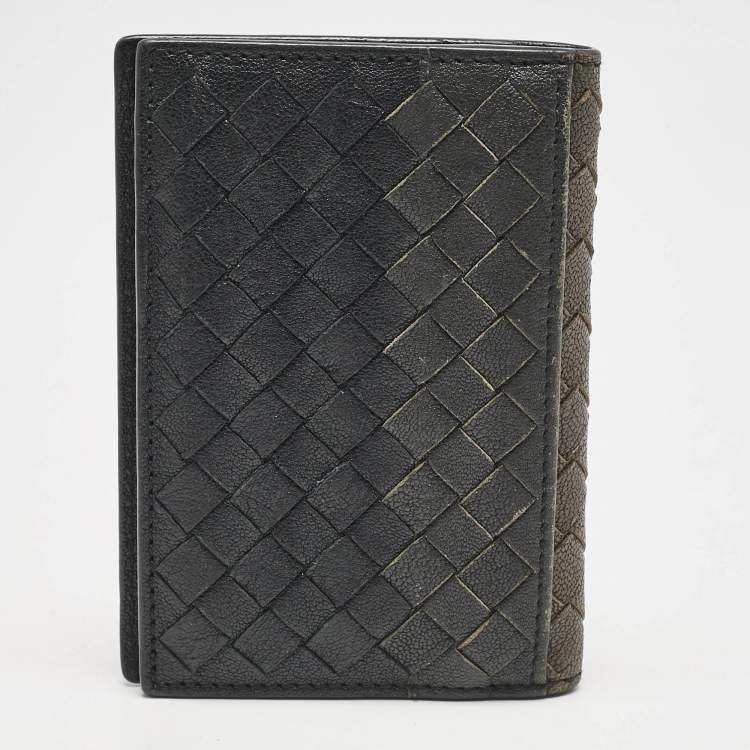 Pre Owned Bottega Veneta Ombre Black Intrecciato Leather Bifold Wallet