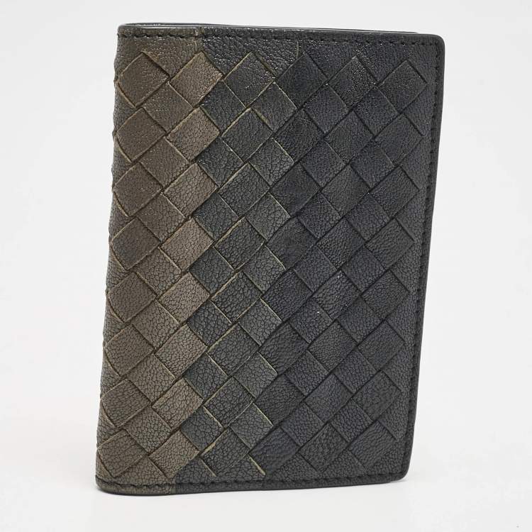 Pre Owned Bottega Veneta Ombre Black Intrecciato Leather Bifold Wallet