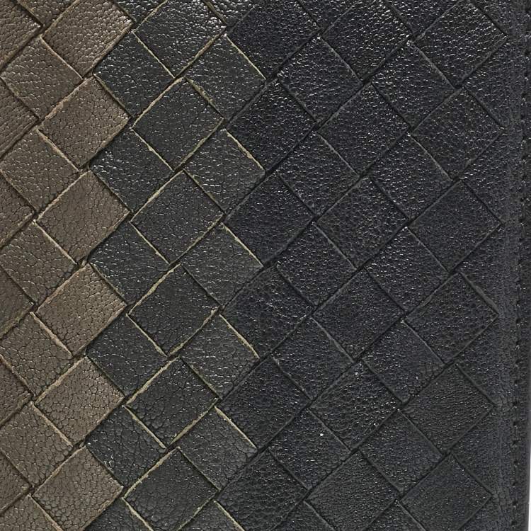 Pre Owned Bottega Veneta Ombre Black Intrecciato Leather Bifold Wallet