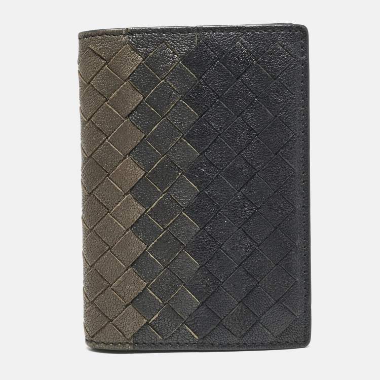 Pre Owned Bottega Veneta Ombre Black Intrecciato Leather Bifold Wallet