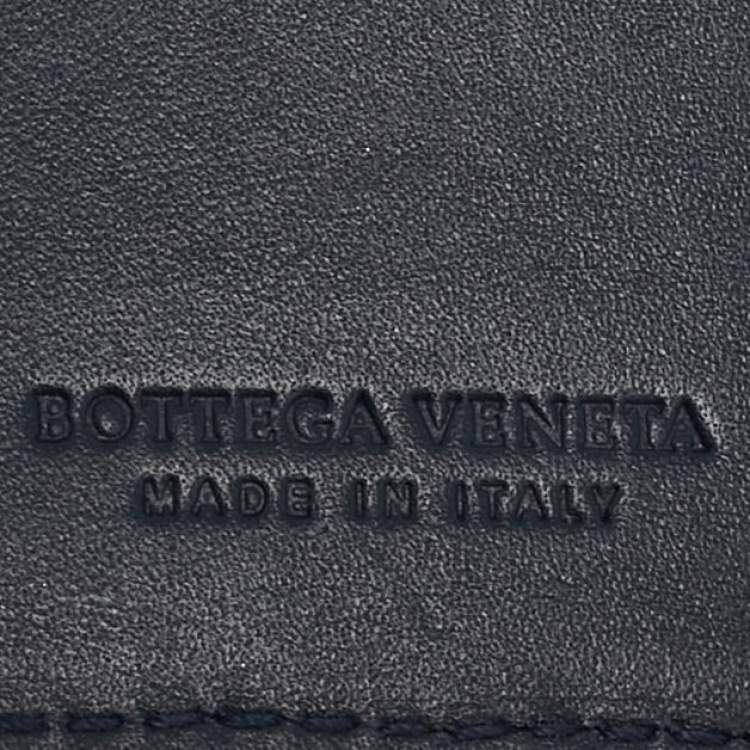 Pre Owned Bottega Veneta Navy Blue Intrecciato Leather Money Clip Bifold Wallet