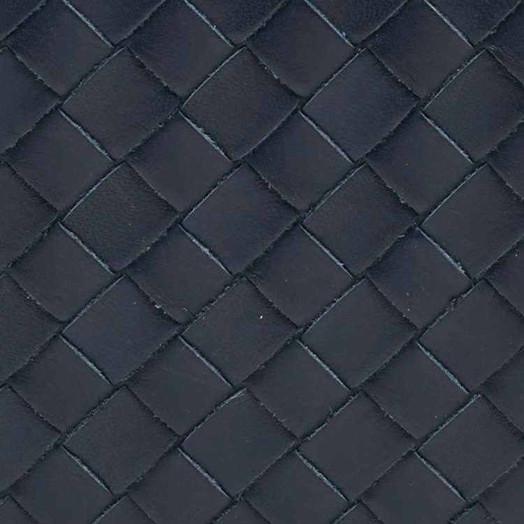 Pre Owned Bottega Veneta Navy Blue Intrecciato Leather Money Clip Bifold Wallet